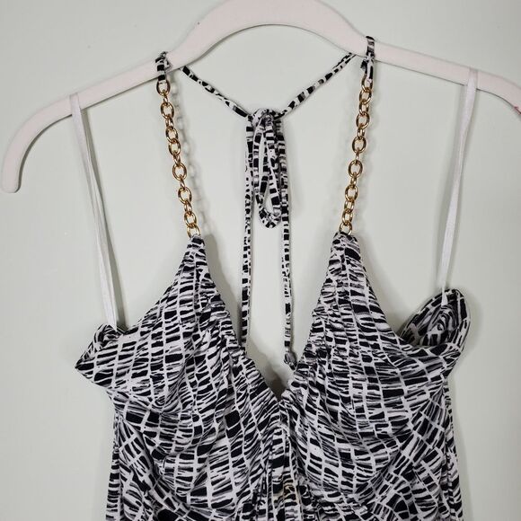 Express Vintage Y2K 2007 Black and White Gold Chain Halter Top Size Small - Picture 2 of 11